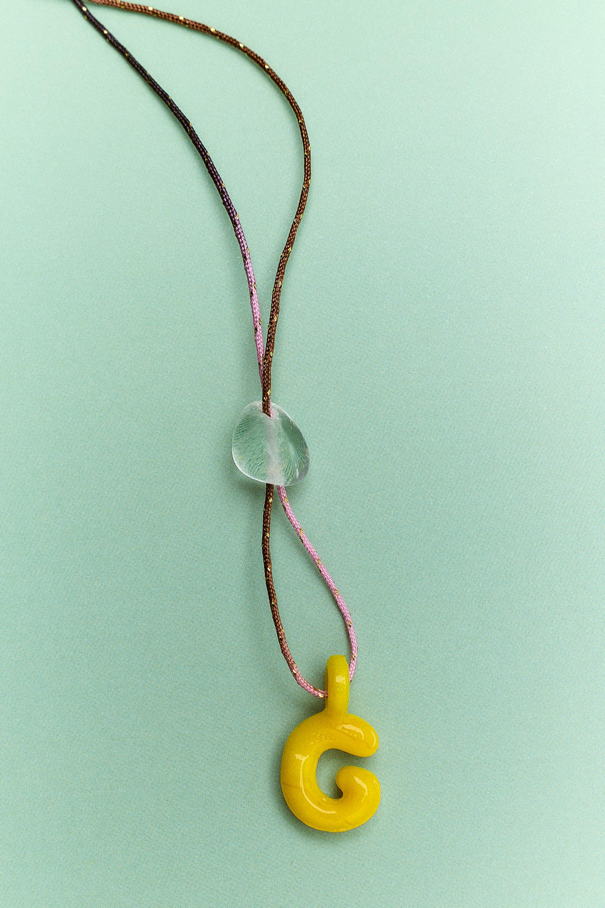 ALPHABET LETTER CORD NECKLACE — Yellow