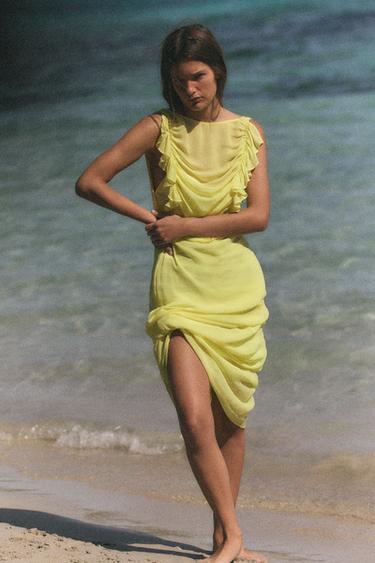 ROBE LONGUE EN GEORGETTE - Jaune citron de Zara