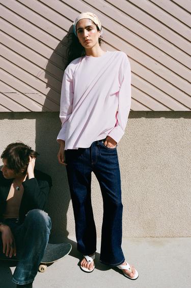 JEANS ZW COLLECTION CROPPED FLARE TIRO MEDIO - Azul de Zara
