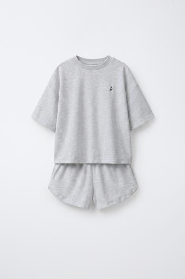 Zara TOWEL EFFECT T-SHIRT AND BERMUDA SET - Gray marl
