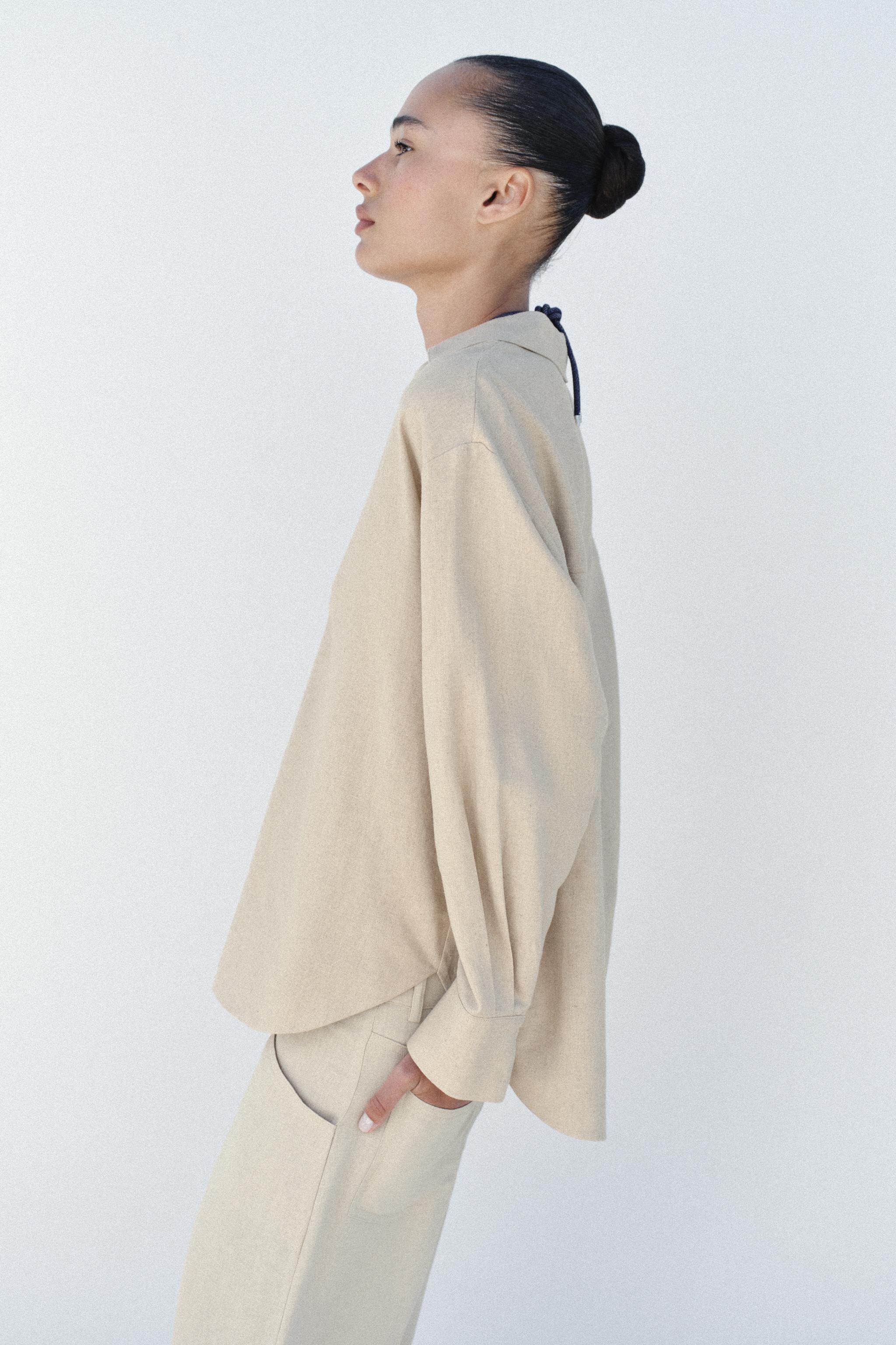 Zara KETEN KARIŞIMLI OVERSIZE BLUZ görsel 4