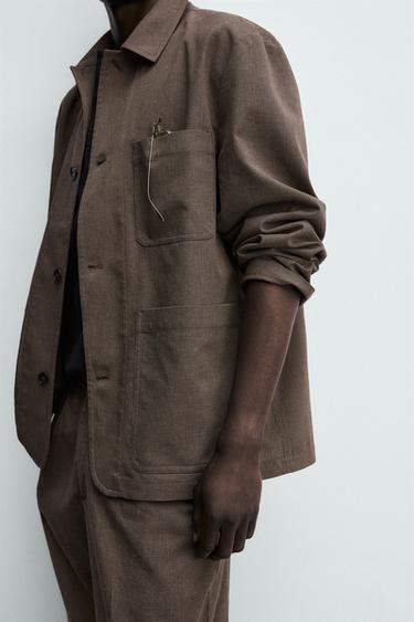 HOUNDSTOOTH SUIT RELAXED FIT OVERSHIRT - Brown by Zara - Image 5