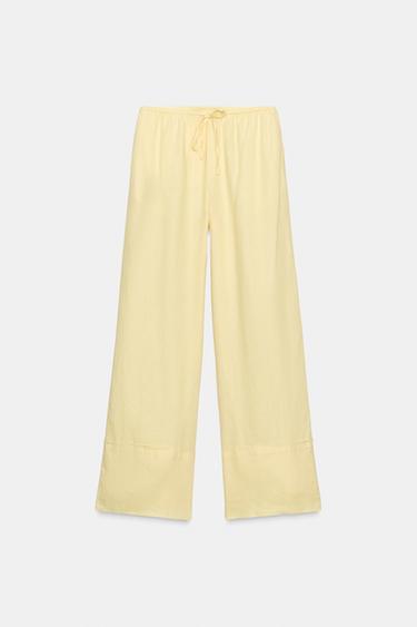PANTALÓN PALAZZO LINO 100% ZW COLLECTION - Amarillo de Zara