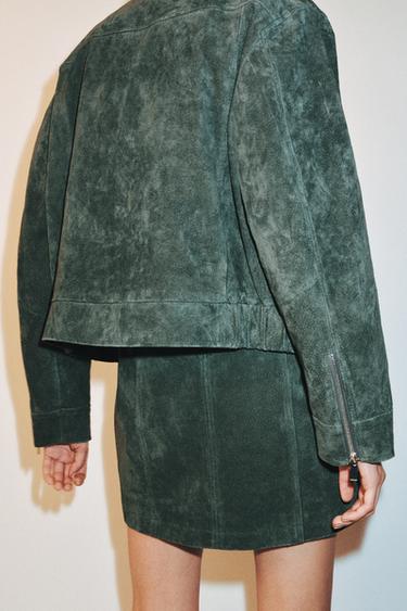 100% SUEDE LEATHER MINI SKIRT - Mid-green by Zara - Image 3