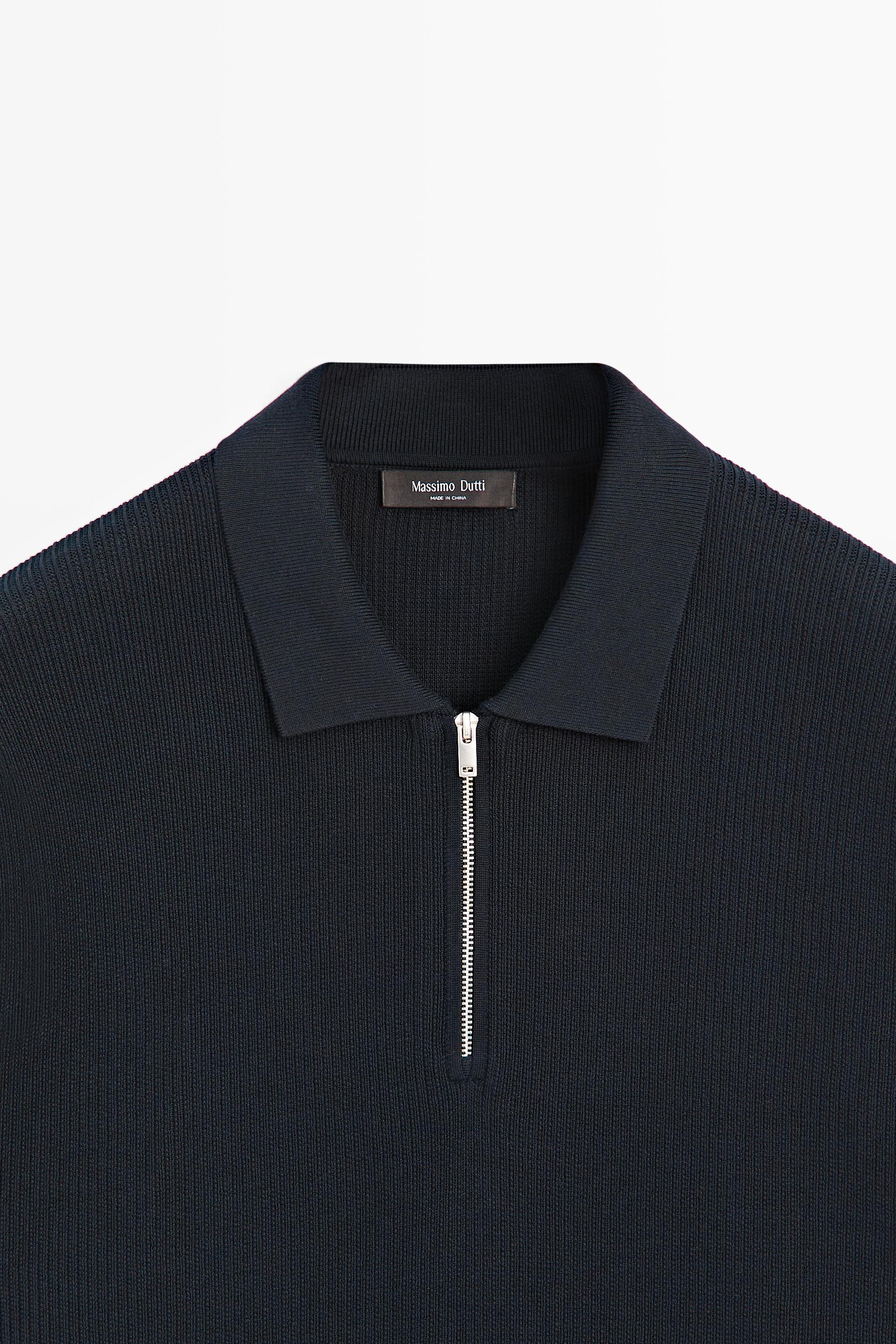 Knit polo sweater with quarter-zip collar