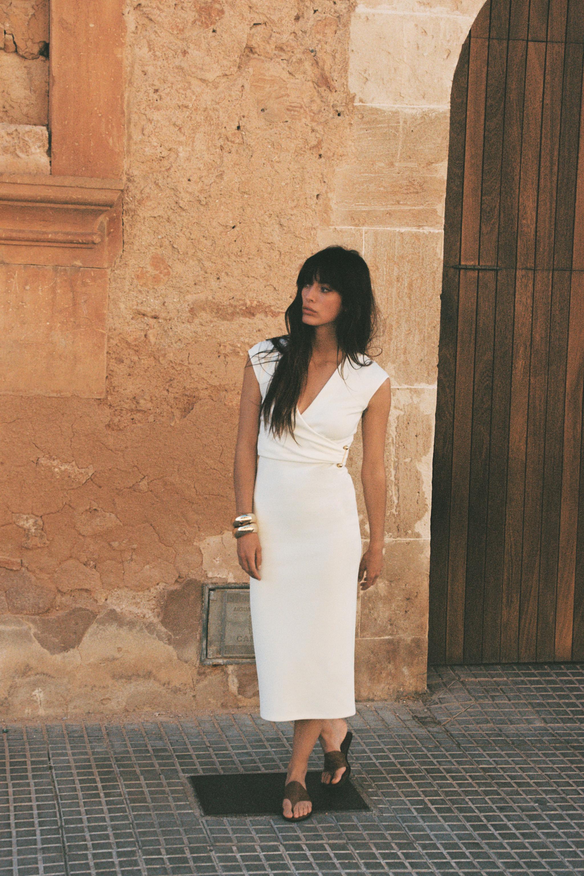 MIDI DRESS WITH BROOCH - Oyster-white | ZARA United States