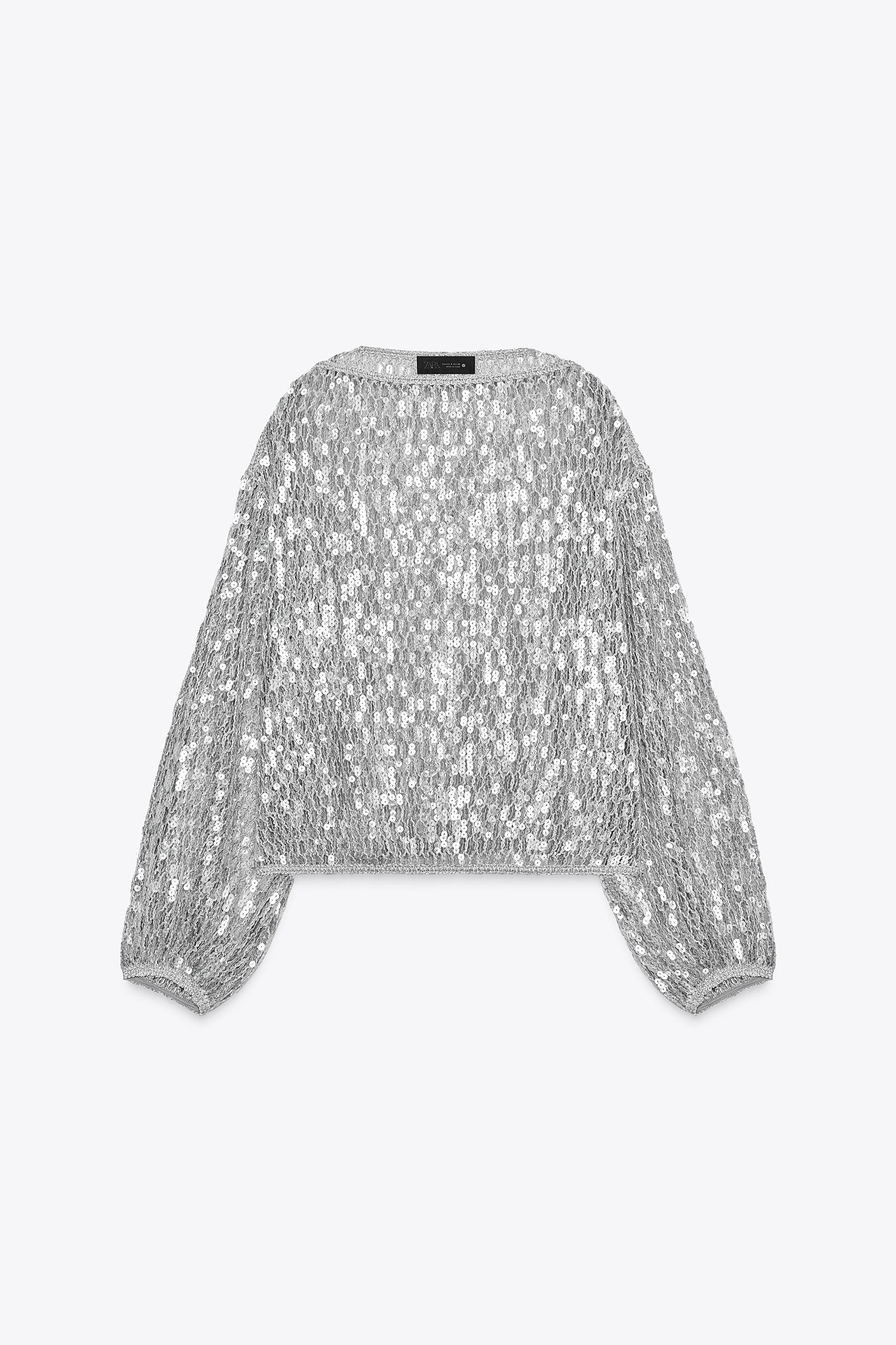 Zara Sequin Top Long Sleeve One Shoulder Sequin Top $35 (41% Off