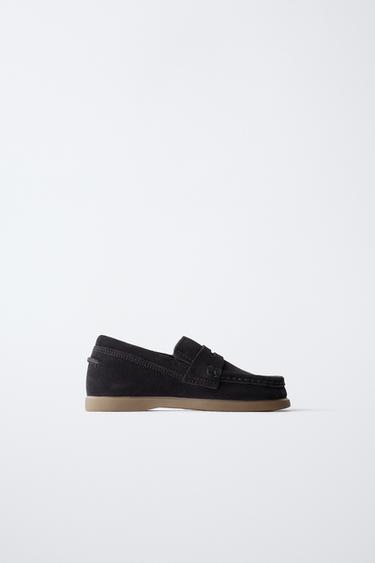 КОЖАНЫЕ МОКАСИНЫ С ДЕКОРОМ — Морской синий от Zara