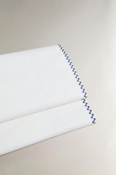 FLAT SHEET WITH EMBROIDERED BORDER - Oyster-white by Zara - Image 3