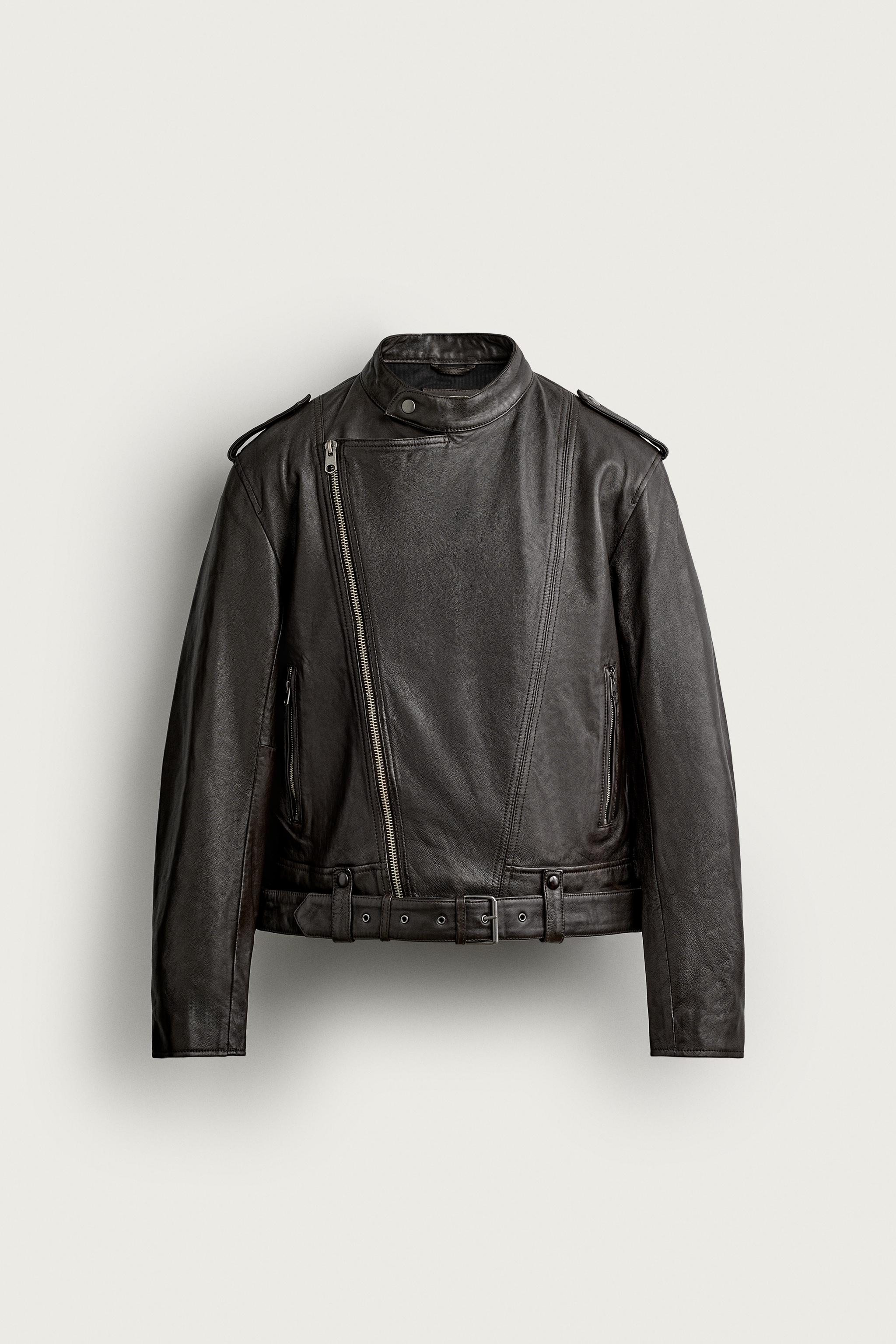 BLOUSON BIKER EN CUIR COUPE CROPPED