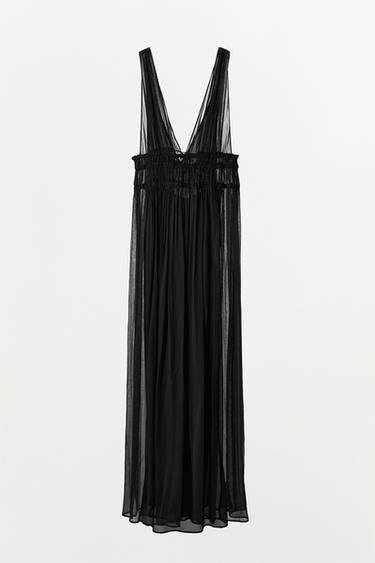GEORGETTE DRESS WITH ELASTICATED GATHERING - Black by Zara - Image 4