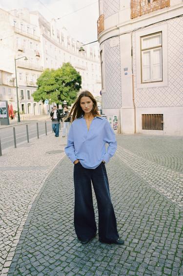 СОРОЧКА ОВЕРСАЙЗ ОКСФОРД - Блакитний Zara