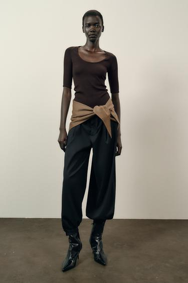 T-SHIRT CÔTELÉ RAGLAN - Chocolat de Zara