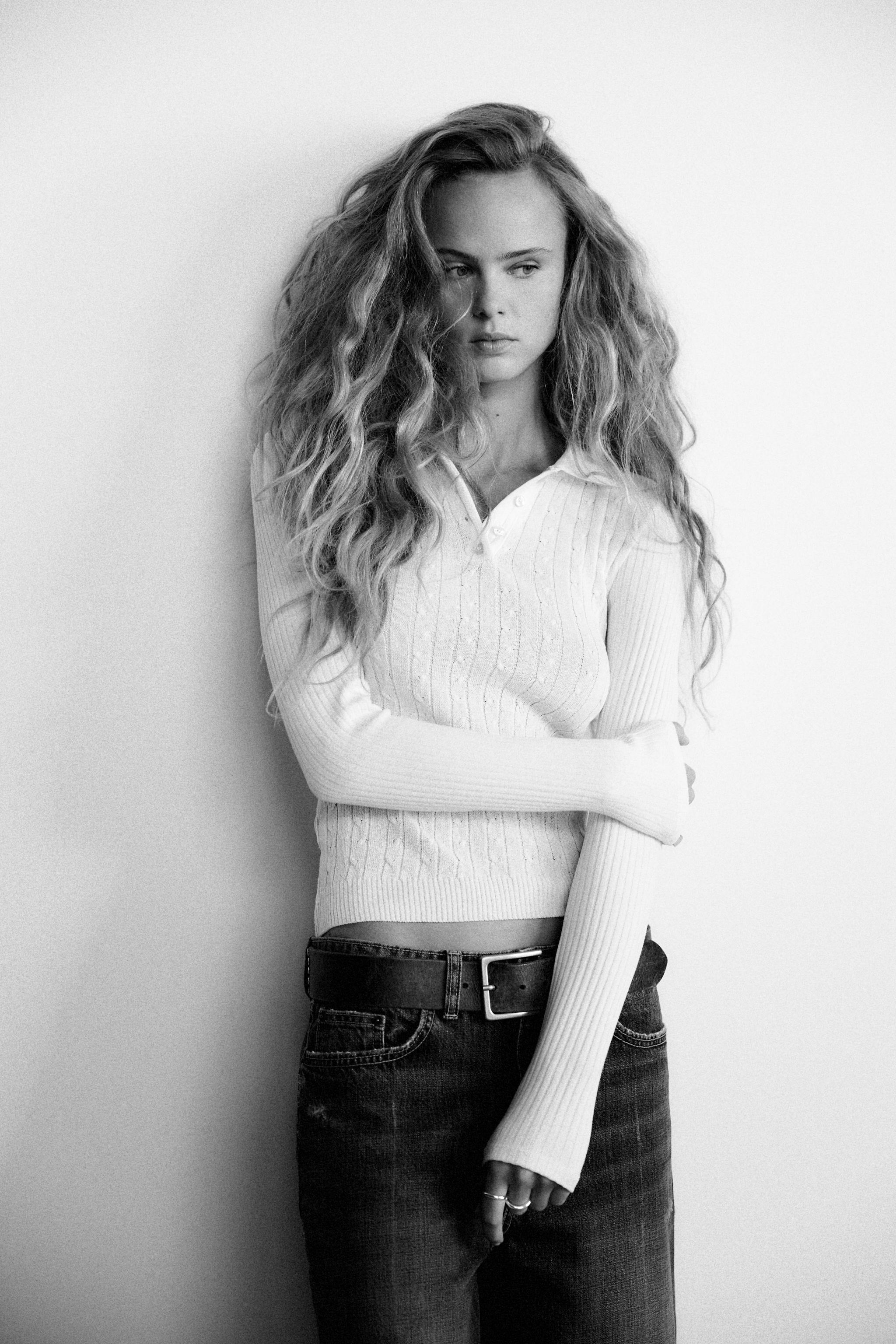 ZARA　ニット　ポロトップス ☆ドイツ発*ZARA*新作*ニットポロシャツ/ANTHRACITE☆ (ZARA