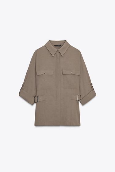 SAFARI SHIRT WITH SIDE BUCKLES - camel by Zara