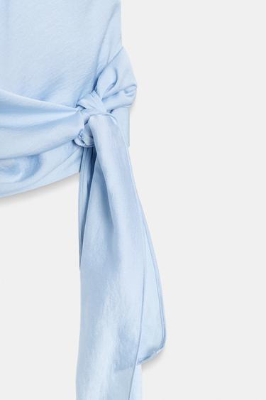 TOP SATINÉ NŒUD ÉPAULETTES - Bleu clair de Zara - Image 8