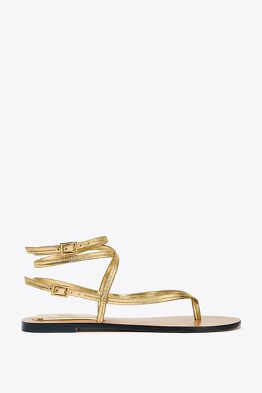 LEATHER STRAPPY SANDALS WITH METALLIC EFFECT - Gold by Zara
