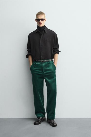 RELAXED FIT CORDUROY TROUSERS - GREEN by Zara