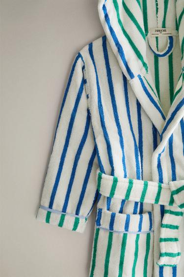 PEIGNOIR ENFANT RAYURES RÉVERSIBLE - Bleu de Zara - Image 2