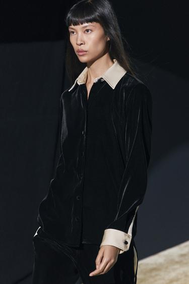 ZW COLLECTION COMBINED VELVET SHIRT - Black by Zara