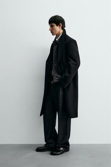 MANTEAU CROISÉ AVEC LAINE - Noir de Zara - Image 3