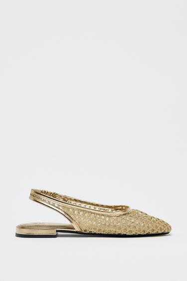 METALLIC-EFFECT BRAIDED SLINGBACKS - Gold by Zara - Image 0