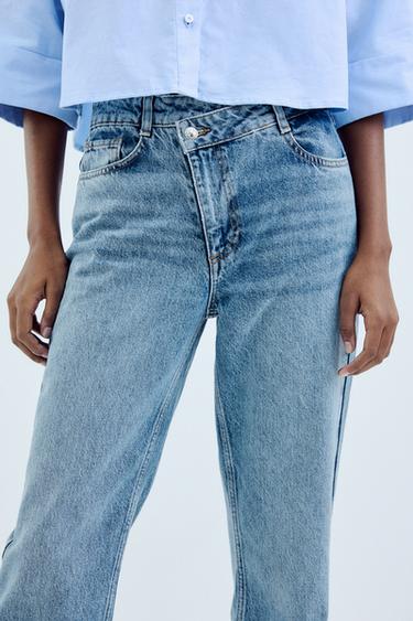 JEANS Z1975 STRAIGHT HIGH-WAIST CROSSOVER WAIST - Mid-blue by Zara