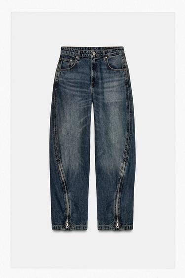 Zara ZW COLLECTION MID-RISE BALLOON JEANS WITH ZIPPERS LIMITED EDITION - Blue