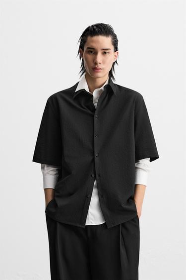 RELAXED FIT SEERSUCKER SHIRT - Black by Zara