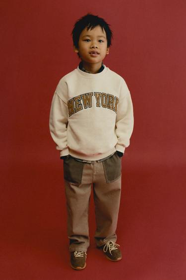 Zara CORDUROY TEXT SWEATSHIRT - Ecru