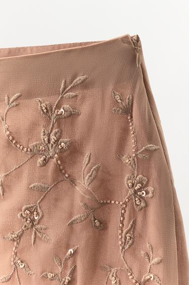 GEORGETTE SKIRT WITH EMBROIDERY AND BEADS - Pink by Zara - Image 7