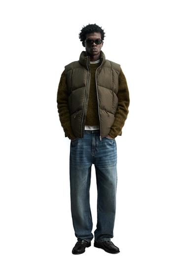 100% FEATHER PUFFER GILET - Dark khaki by Zara