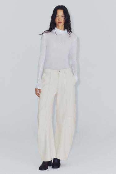 JEANS ZW COLLECTION WIDE LEG TIRO MEDIO - Blanco roto de Zara
