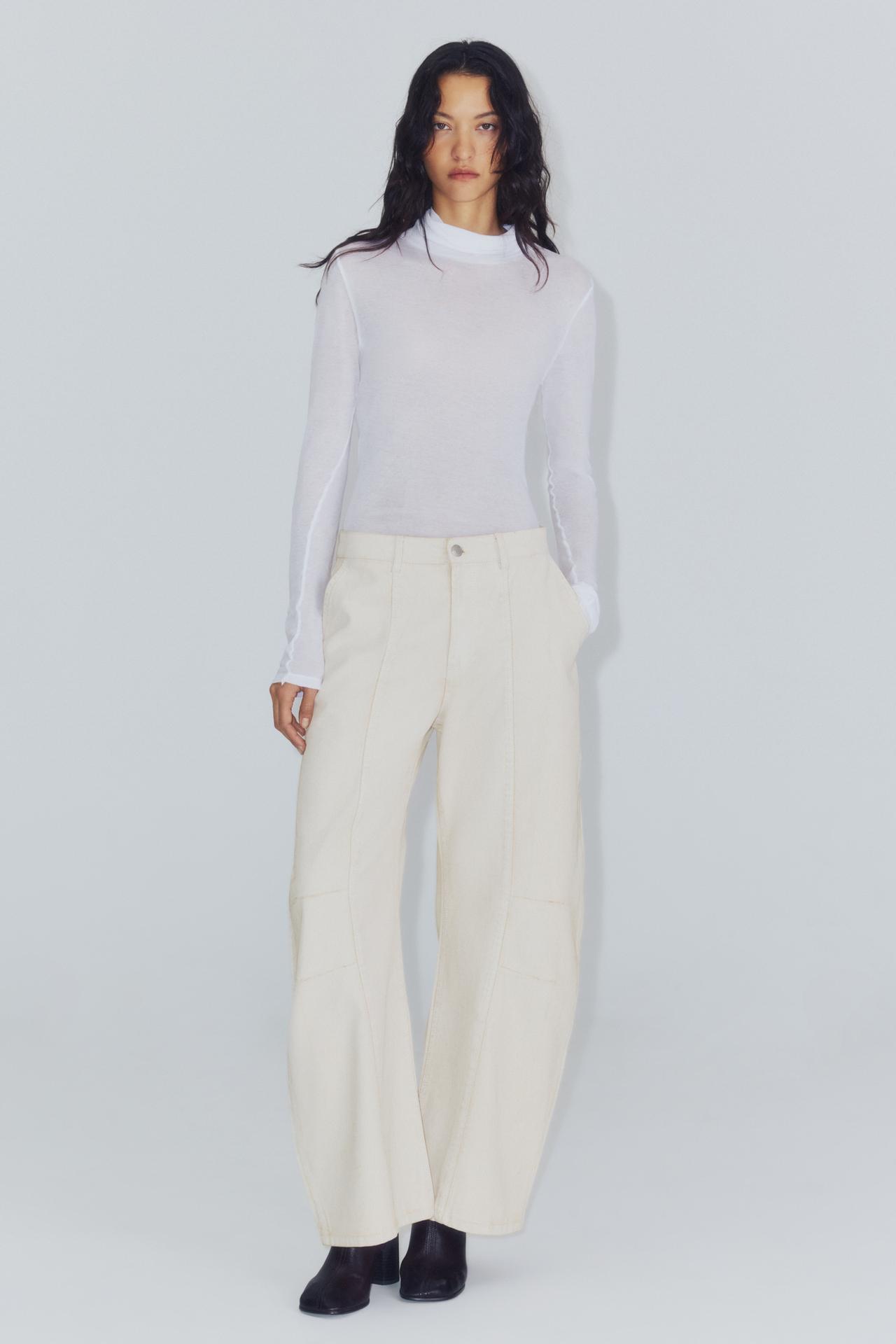 ZW COLLECTION WIDE-LEG MID-RISE JEANS — Oyster-white