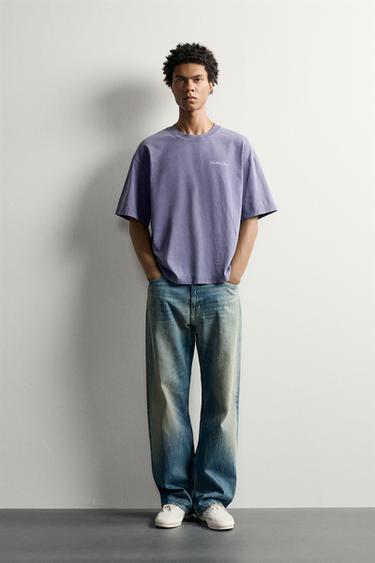 WASHED SLOGAN PRINT T-SHIRT - Purple by Zara - Image 0