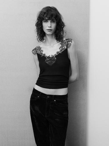 Zara Strappy knit top with lace trim detail - Black