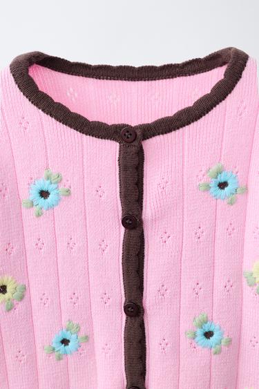KNIT TOP WITH CONTRAST FLORAL EMBROIDERY - Pink / Lilac by Zara - Image 2