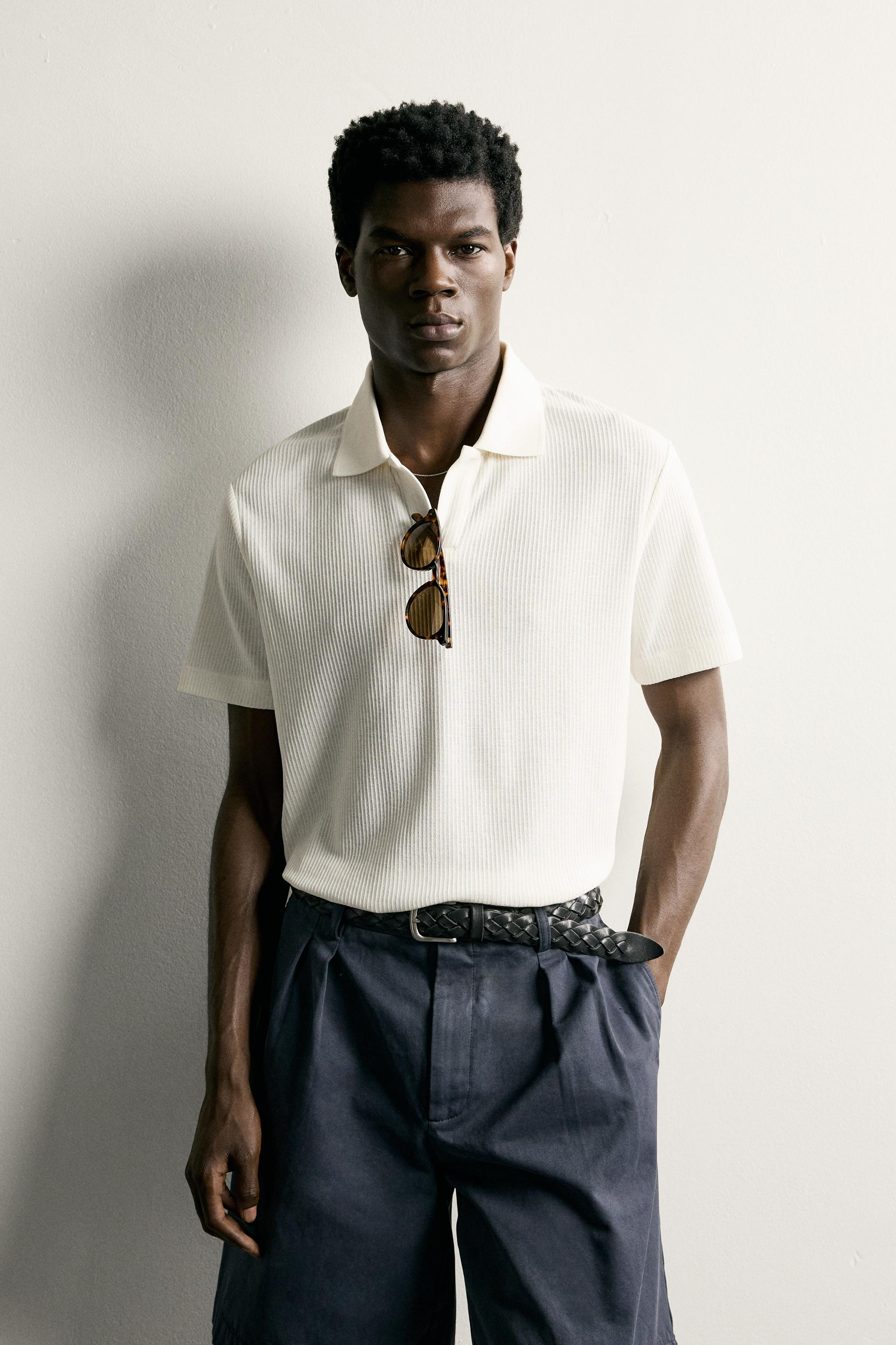 VERTICAL TEXTURED POLO — Oyster-white
