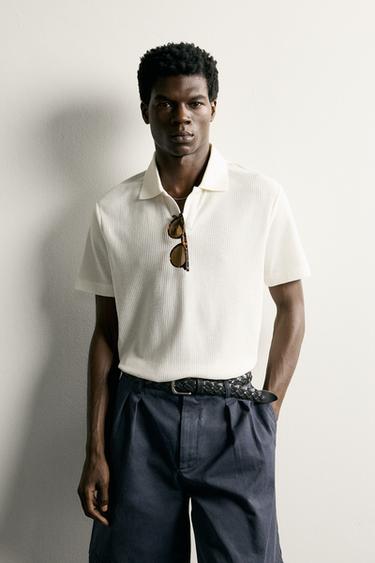 VERTICAL TEXTURE POLO SHIRT - Oyster-white by Zara