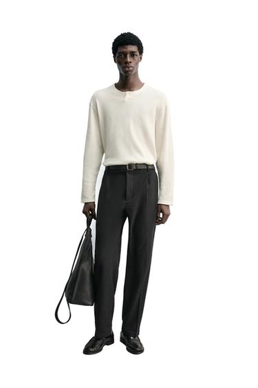 WAFFLE-KNIT HENLEY T-SHIRT - Oyster-white by Zara