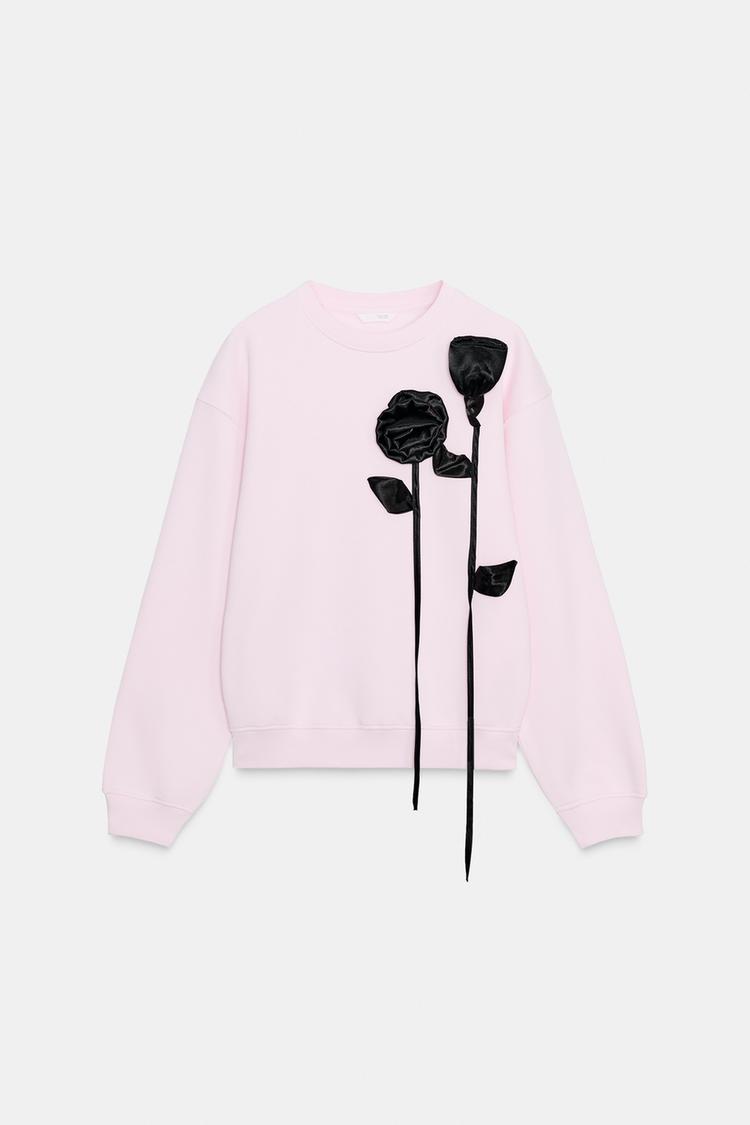 CONTRAST FLOWER SWEATSHIRT Pink ZARA United States