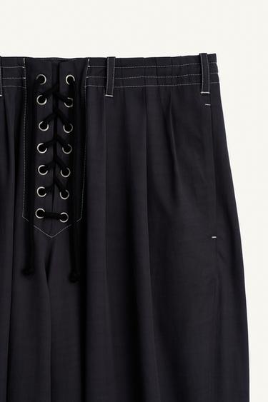 PANTALON FLUIDE À LACETS - Bleu marine foncé de Zara - Image 8
