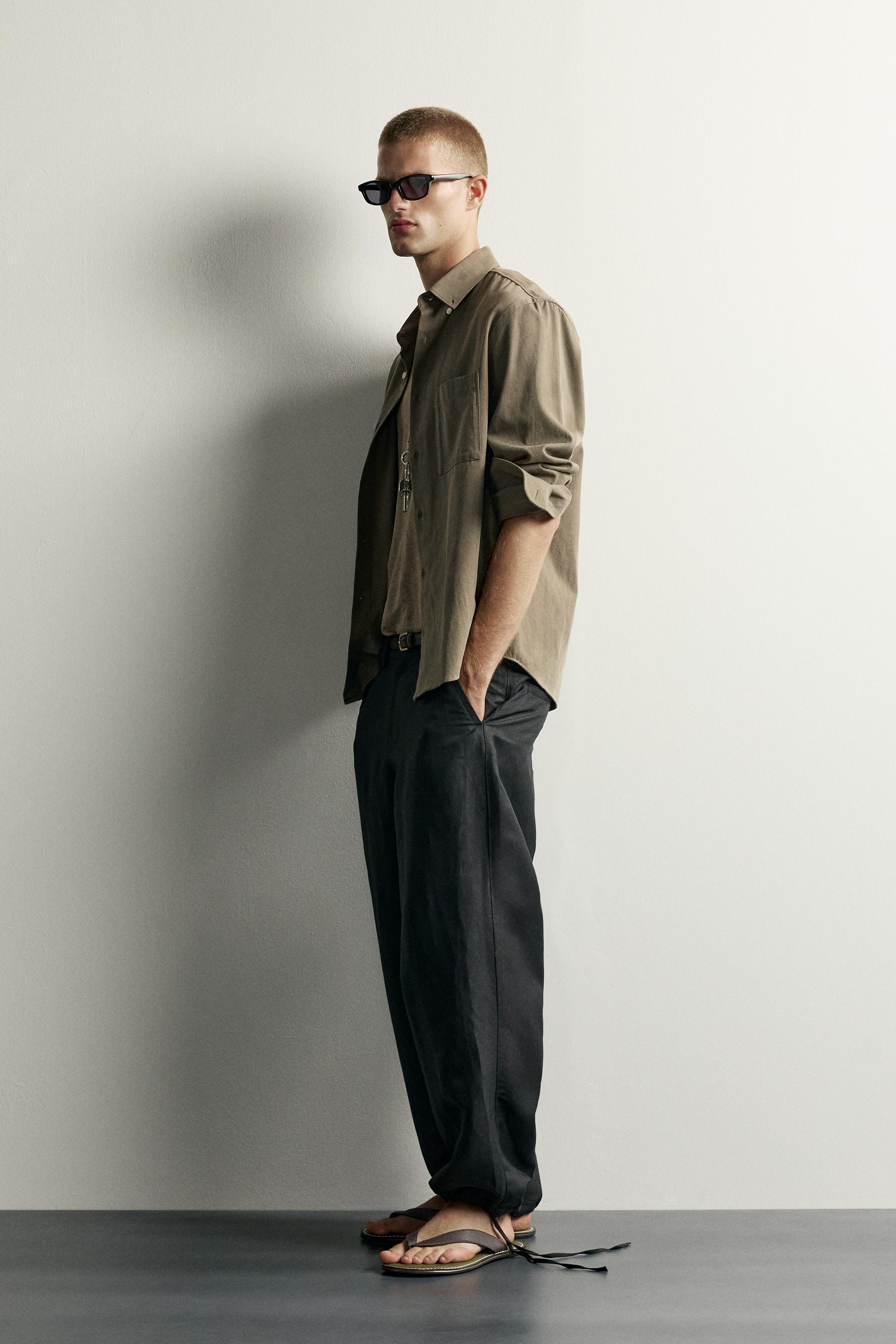 Мужские брюки Zara LINEN-VISCOSE RELAXED FIT PANTS — фото 4