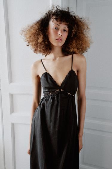 ROBE MIDI BRODÉE - Noir de Zara - Image 1