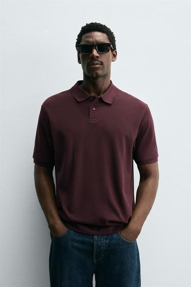 POLO LAVADO ESTRUCTURA PIQUÉ - Burgundy de Zara