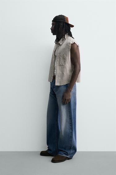 CHEMISE DÉBARDEUR BOXY FIT À CARREAUX - Beige de Zara - Image 3