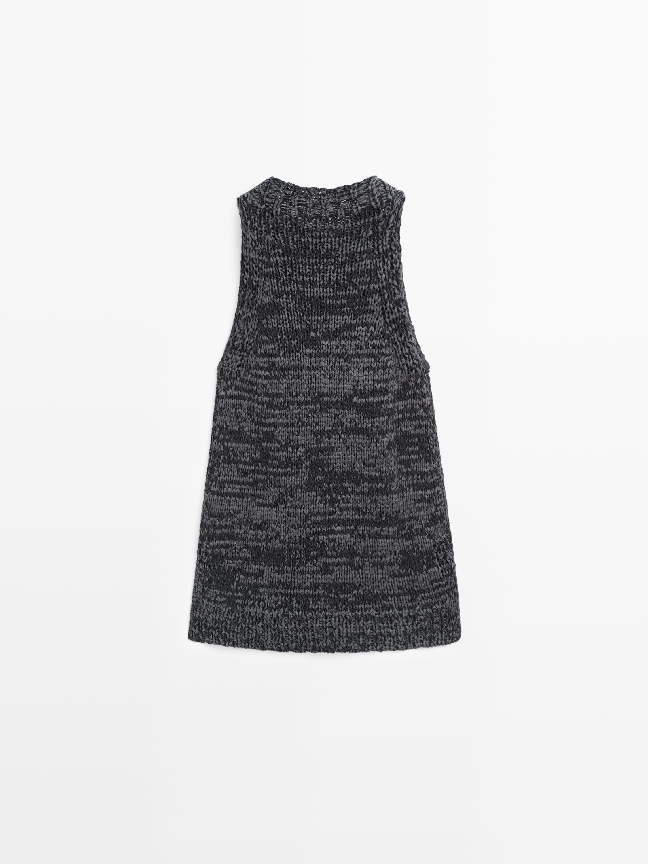 Top encolure américaine en maille chinée