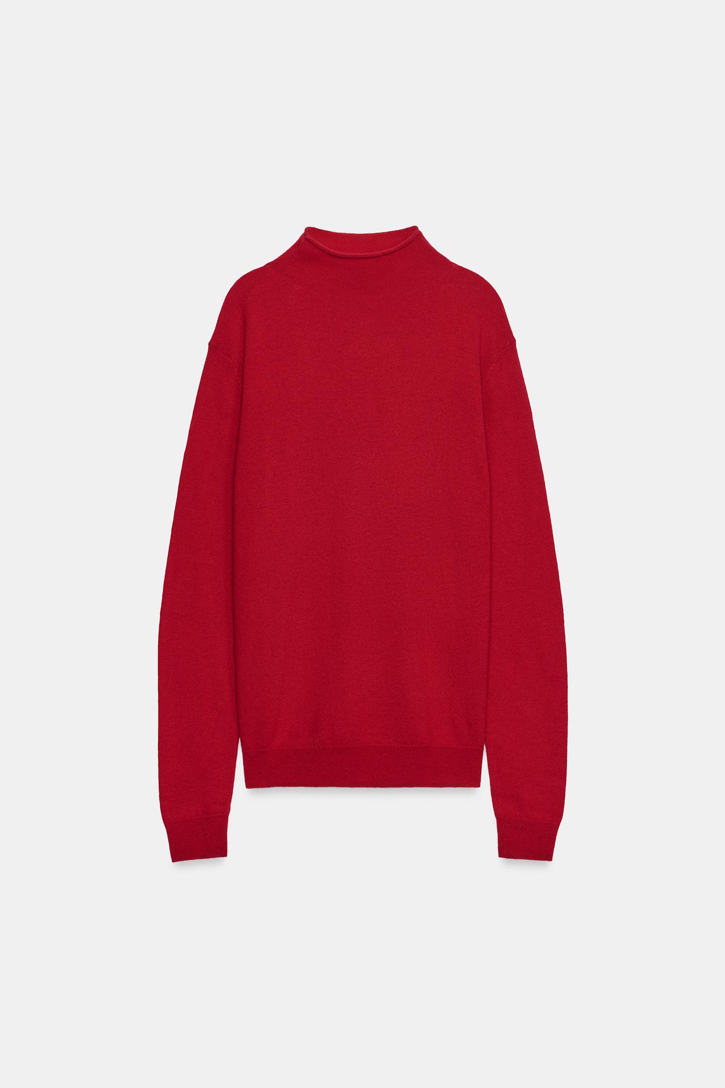 Женский свитер Zara Extra-Soft 100% Wool Mock Neck, цвет: Красный — фото 6