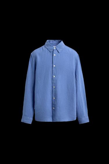 Zara REGULAR FIT 100% LINEN SHIRT - Faded blue