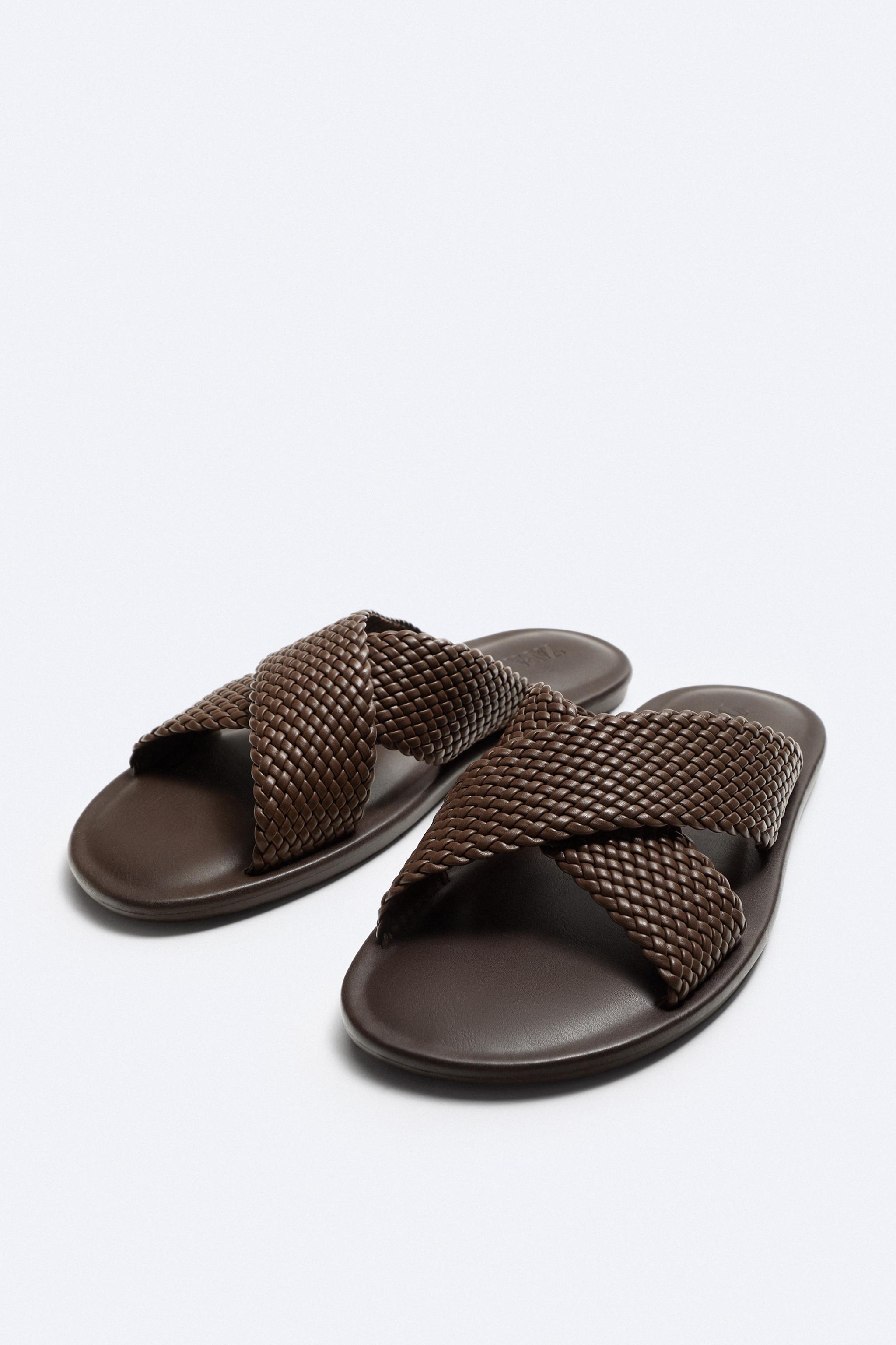 WOVEN STRAP SANDALS - Dark brown